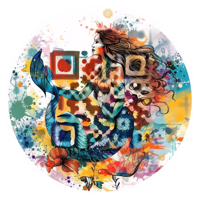 Русалка с брызгами краски: QR-код в иллюстрации для наклеек — изображение 1