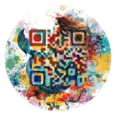 Mermaid Splatter Illustration QR Code for Stickers