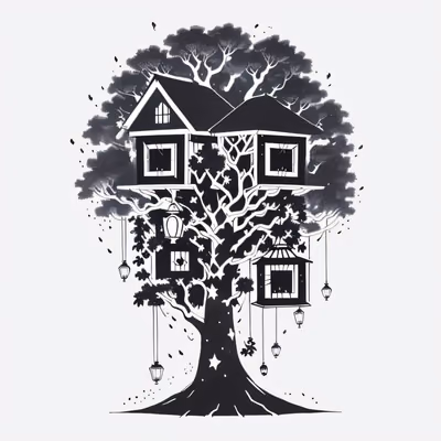 Treehouse Lantern Ink Drawing QR Code for Temporary Tattoos — image 1