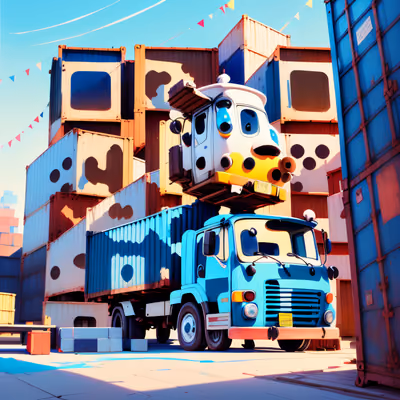 Blue Cartoon Truck Gouache QR Code for Posters — image 1