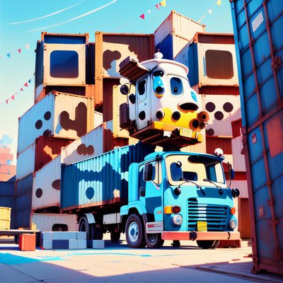 Blue Cartoon Truck Gouache QR Code for Posters