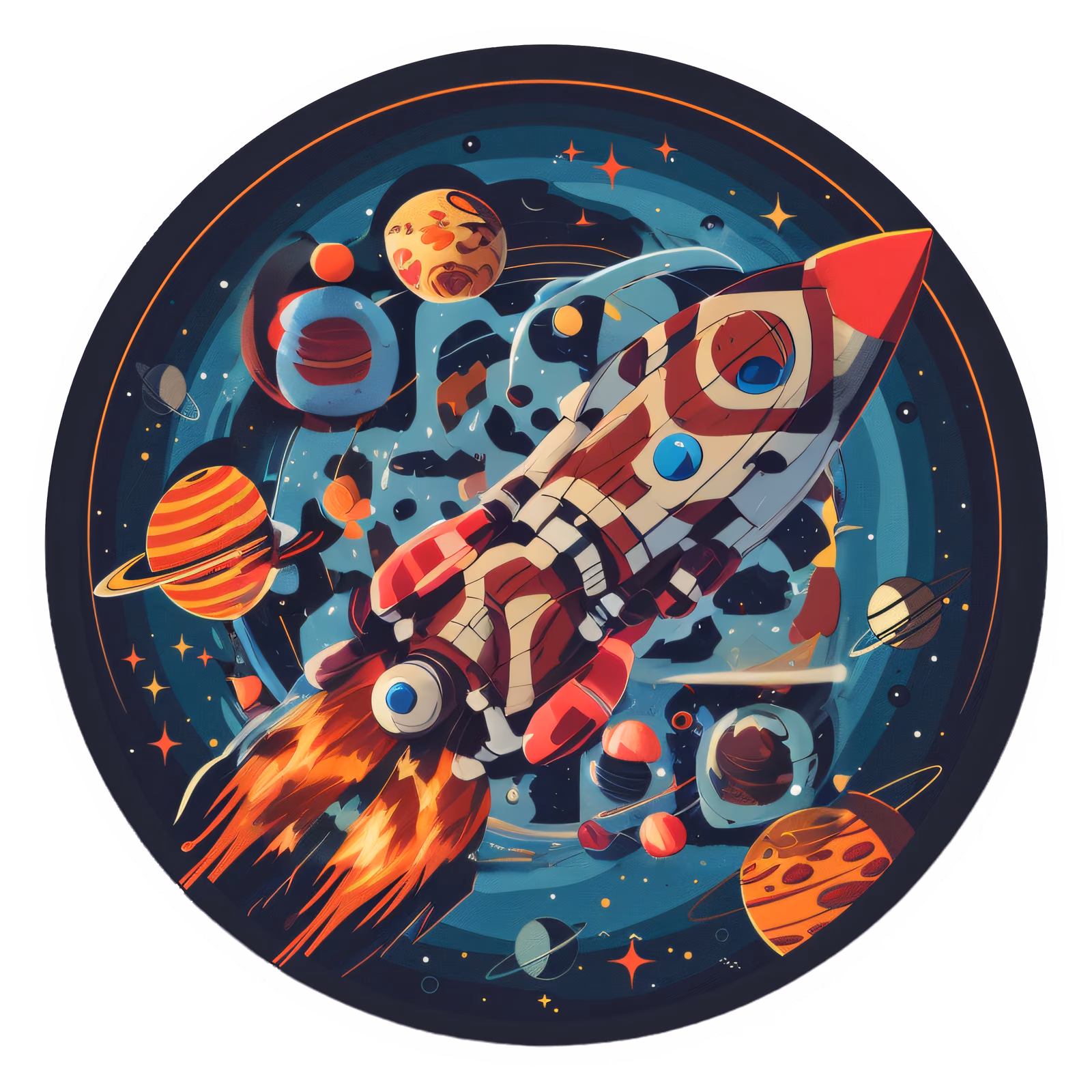 Retro Rocket Planets Vector QR Code for Stickers — image 1