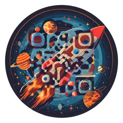 Retro Rocket Planets Vector QR Code for Stickers — image 1