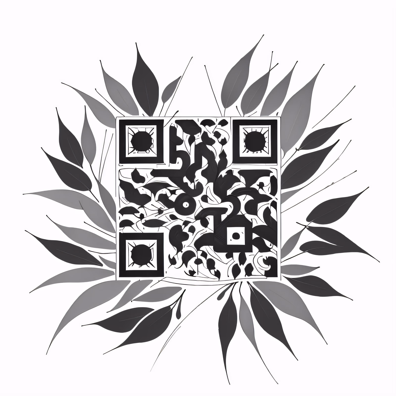 Листья эвкалипта в технике рисунка тушью: QR-код для временных татуировок — изображение 1