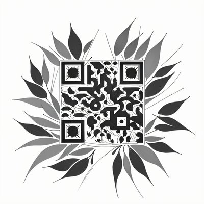 Eucalyptus Leaves Ink Drawing QR Code for Temporary Tattoos