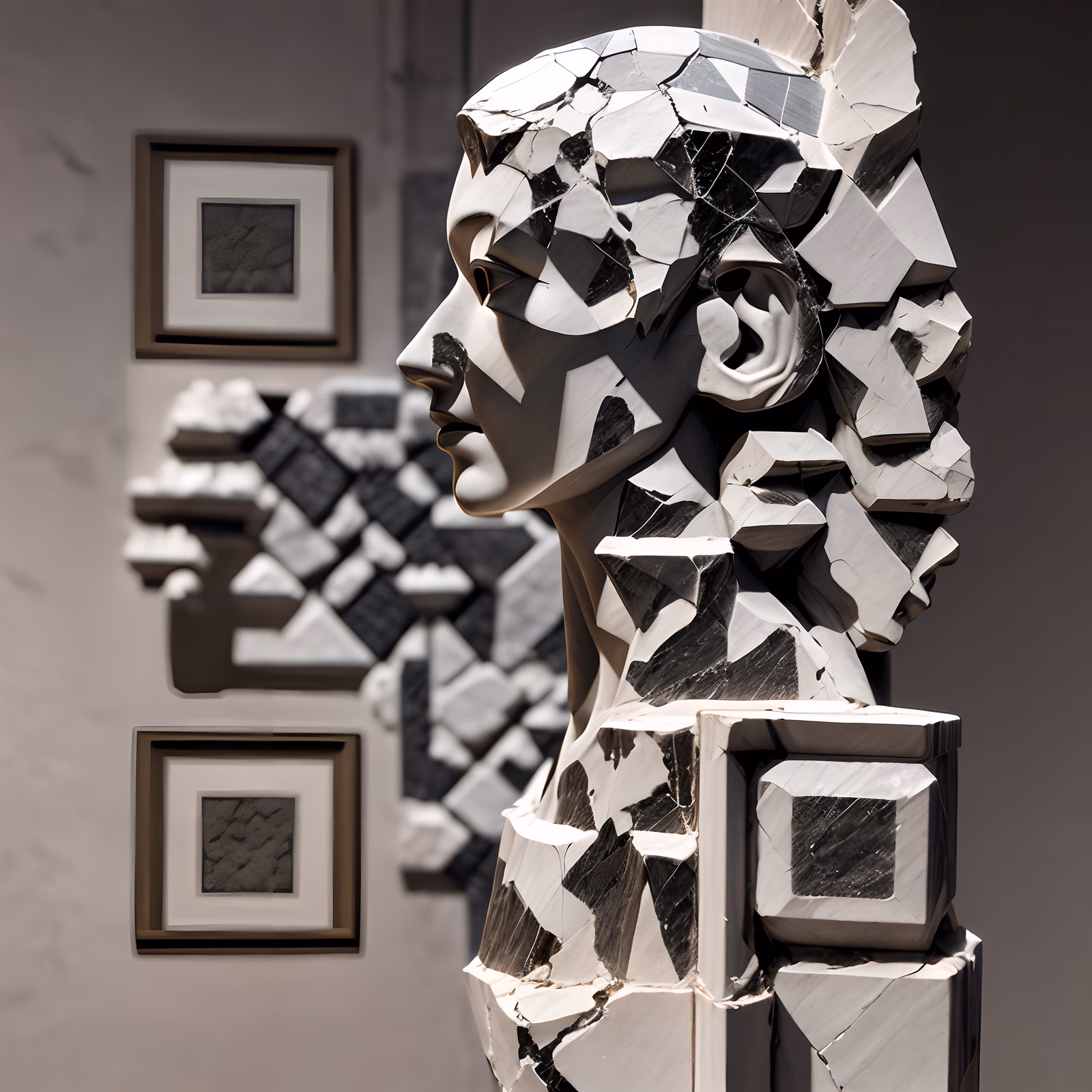 Cracked Marble Bust Sculpture Woman QR Code Art — image 1