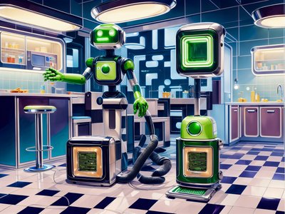 Retro Robot Kitchen Futuristic QR Code for Posters