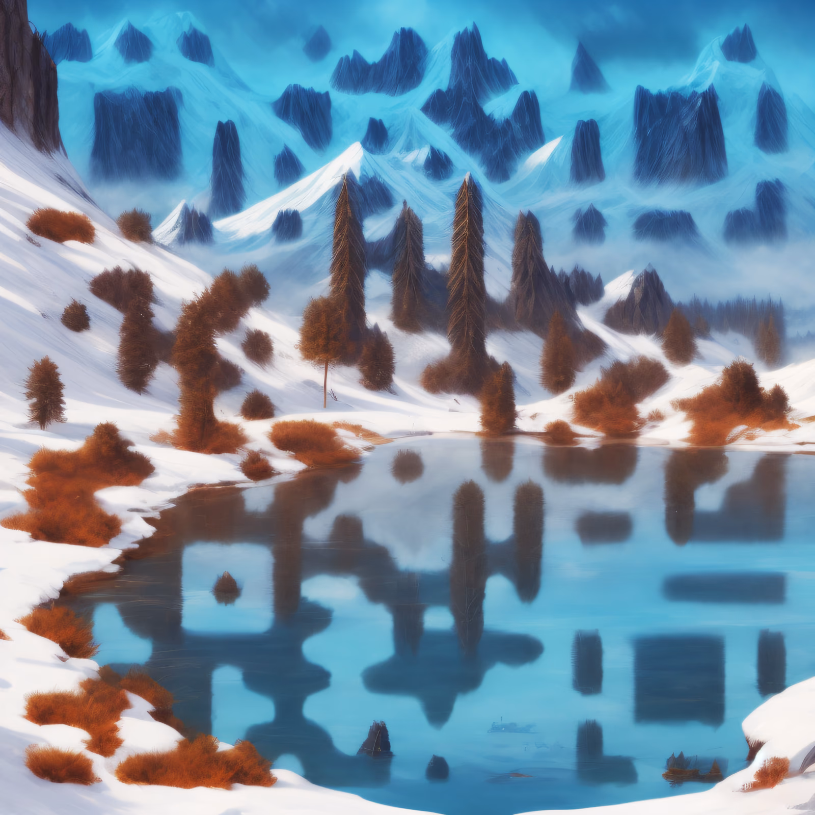 Snowy Mountain Lake Matte Painting Mountains QR Code Art — image 1