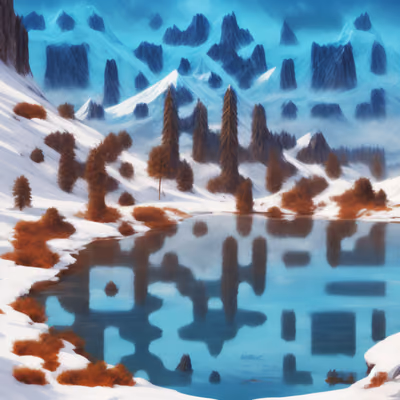 Snowy Mountain Lake Matte Painting Mountains QR Code Art — image 1