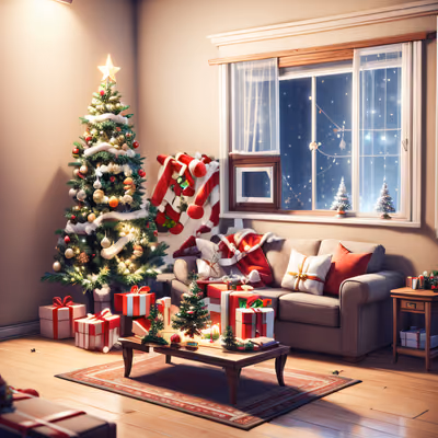Christmas Living Room 3D Cartoon QR Code for Greeting Cards — image 1