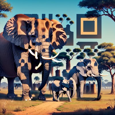 Savanna Elephant Family Digital Painting QR Code for Posters