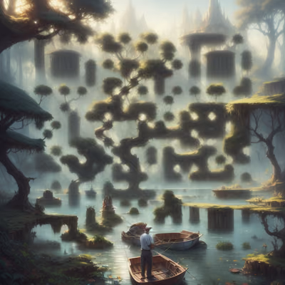 Misty Fantasy River Matte Painting QR Code Art — image 1