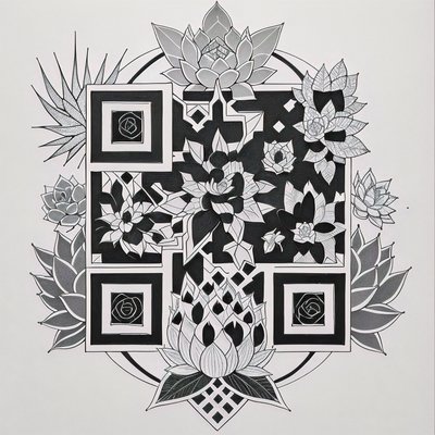 多肉几何纹身二维码设计,适用于临时纹身