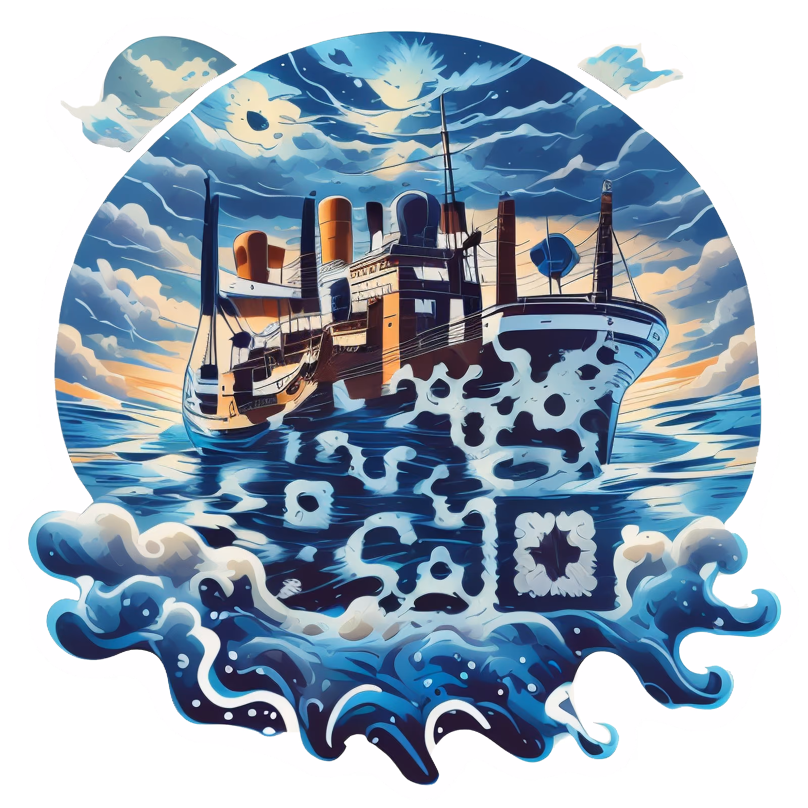 Steamship on Stormy Sea Vector QR Code for Stickers — image 1
