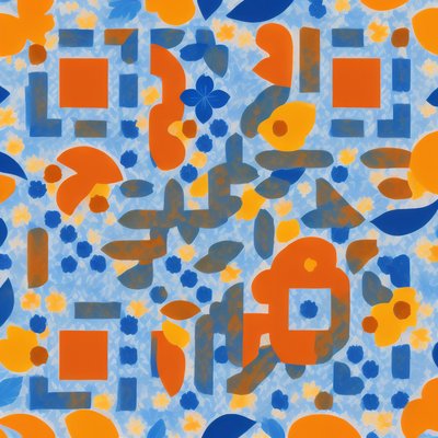 Orange and Blue Leaf Gouache QR Code for Packaging