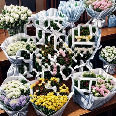 Wrapped Flower Bouquets Photorealistic QR Code for Packaging