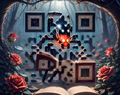 Spider Reading Book Gothic QR Code for Book Covers — image 1