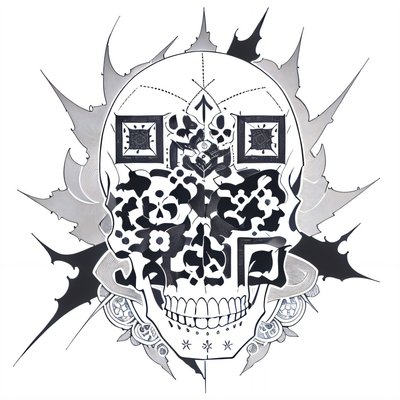 Tribal Skull Ink Tattoo Emblem QR Code for Temporary Tattoos