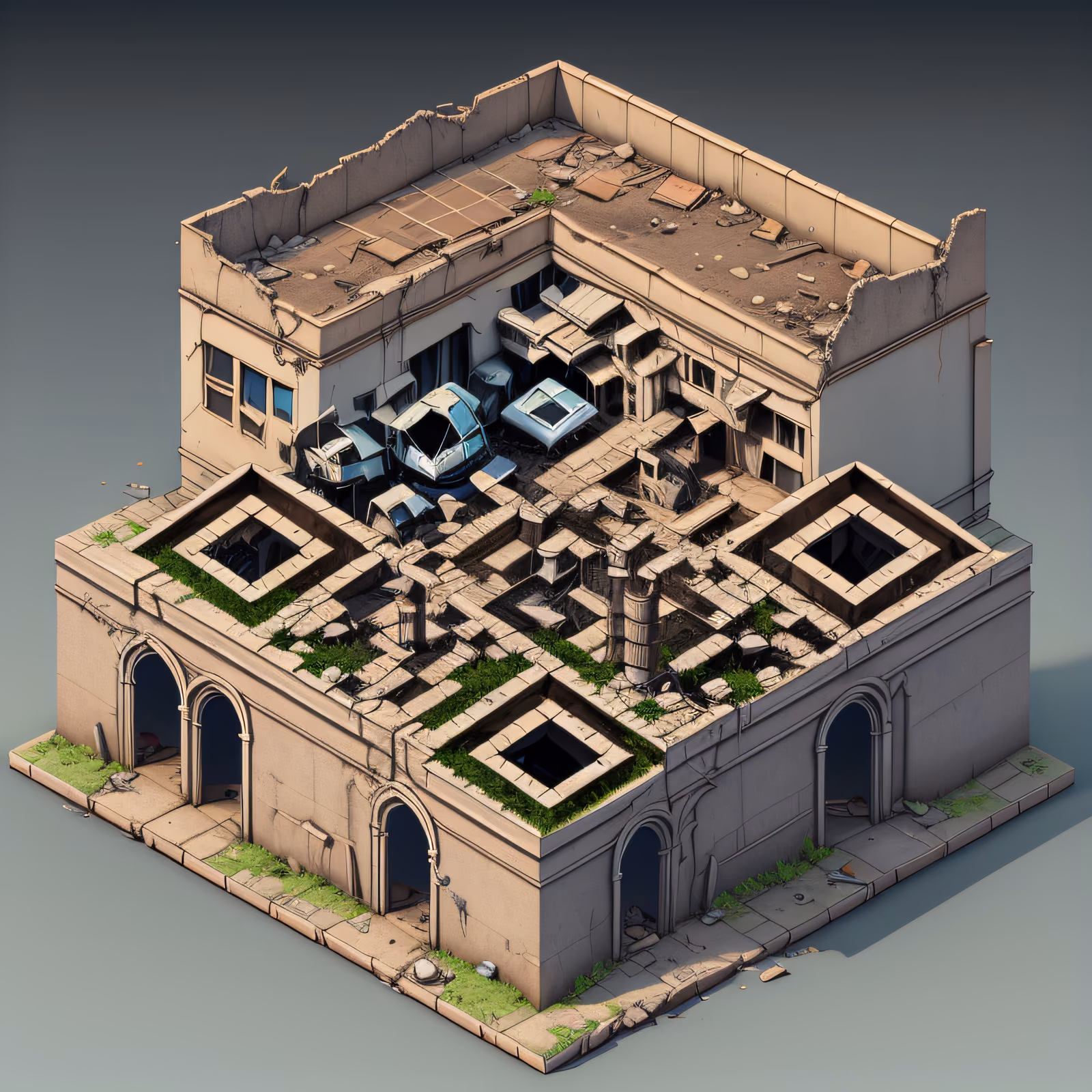 Ruined Isometric City Block QR Code for Posters — image 1