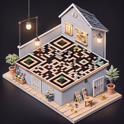 Isometric Bookstore Cafe Diorama QR Code for Window Displays — image 1