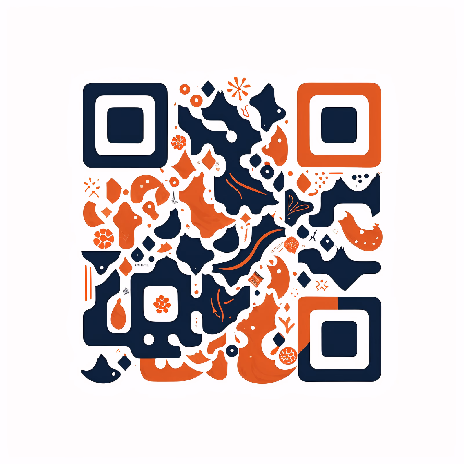 Navy Orange Abstract Doodle QR Code Art — image 1