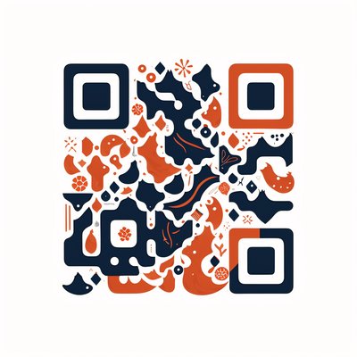 Navy Orange Abstract Doodle QR Code Art