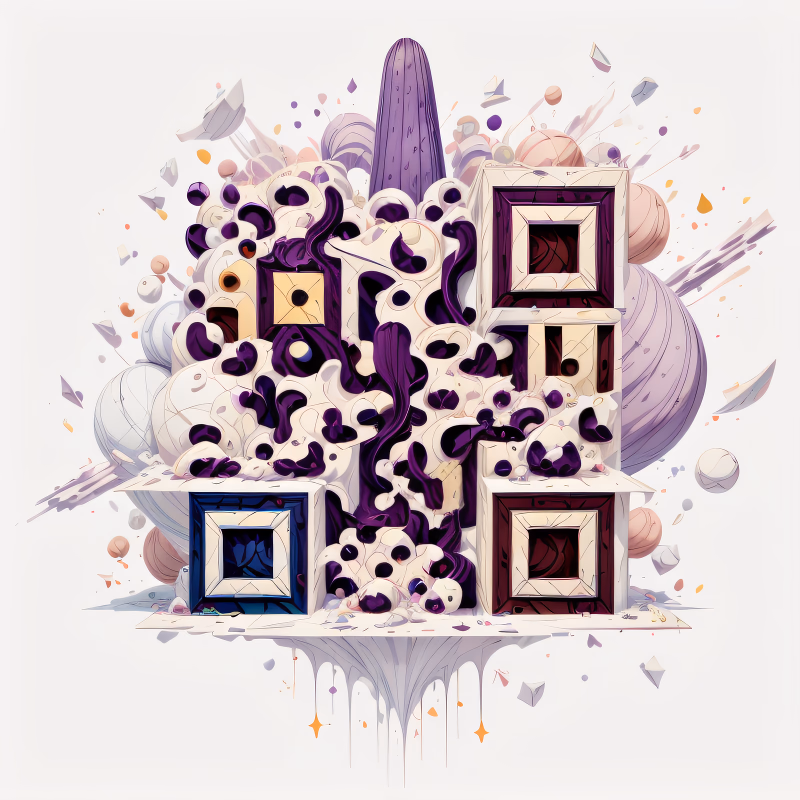 Aubergine Floating Blocks 3D Cartoon QR Code for Posters — image 1