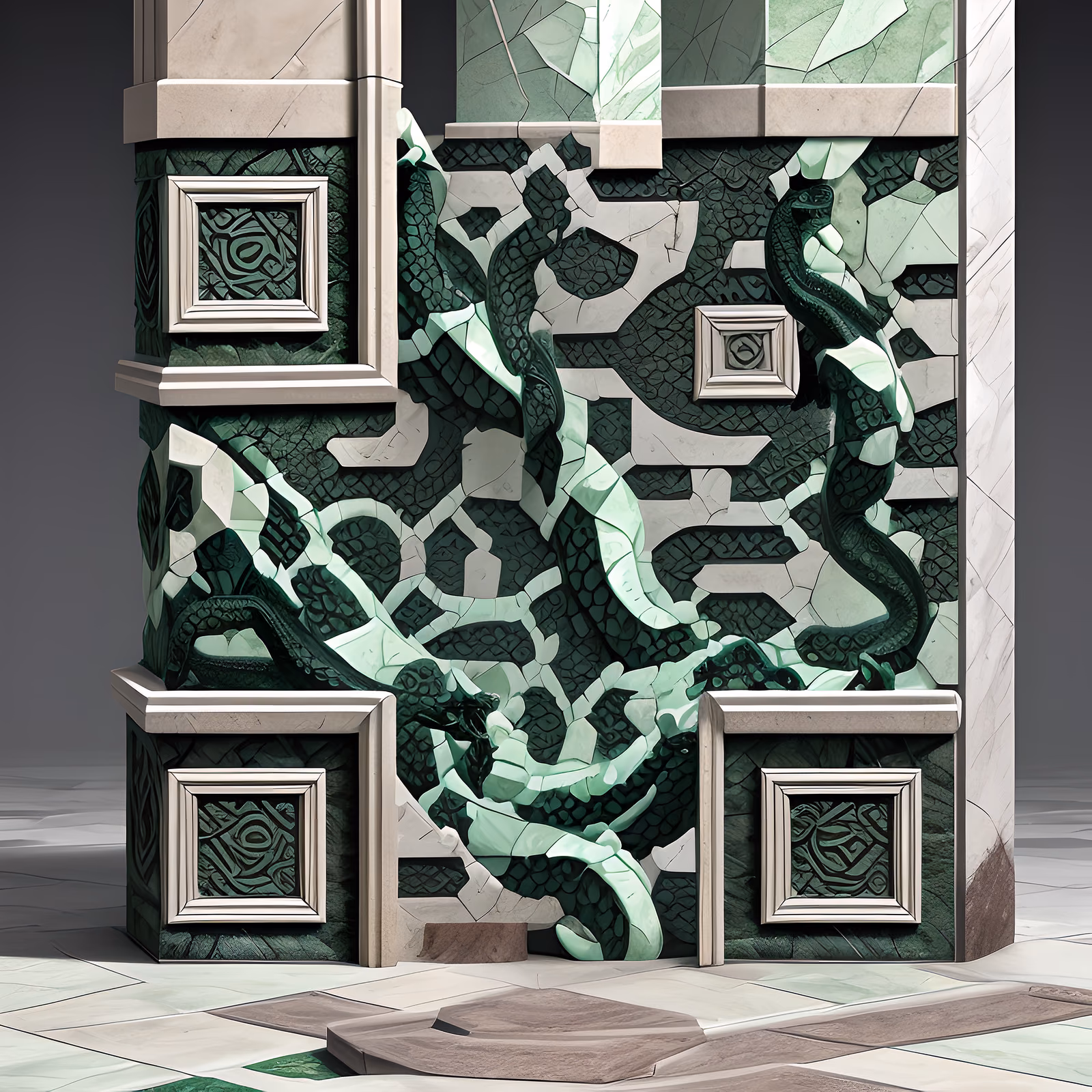绿色大理石龙柱3D二维码艺术 — 图片 1