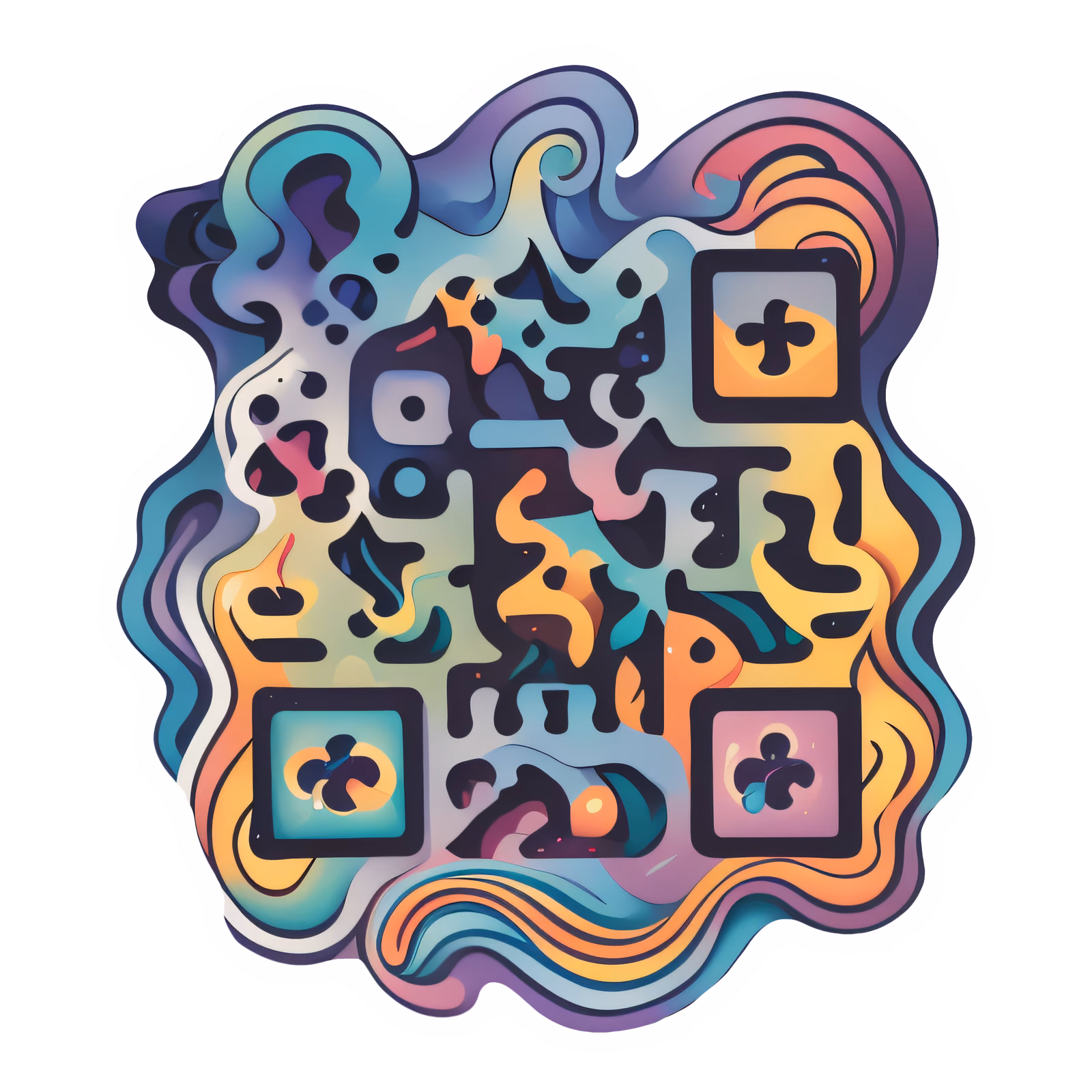 Абстрактный векторный QR-код с вихрями для стикеров — изображение 1