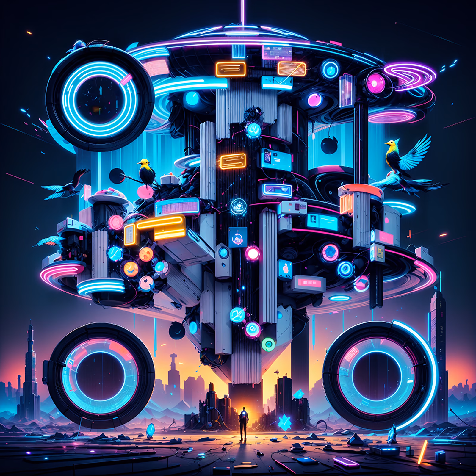 Neon Data Temple Cyberpunk QR Code for Posters — image 1