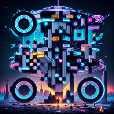 Neon Data Temple Cyberpunk QR Code for Posters