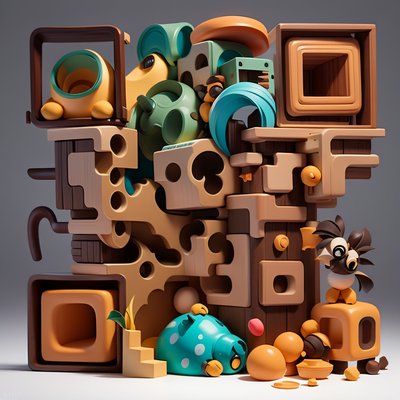 叠放木块 3D二维码艺术