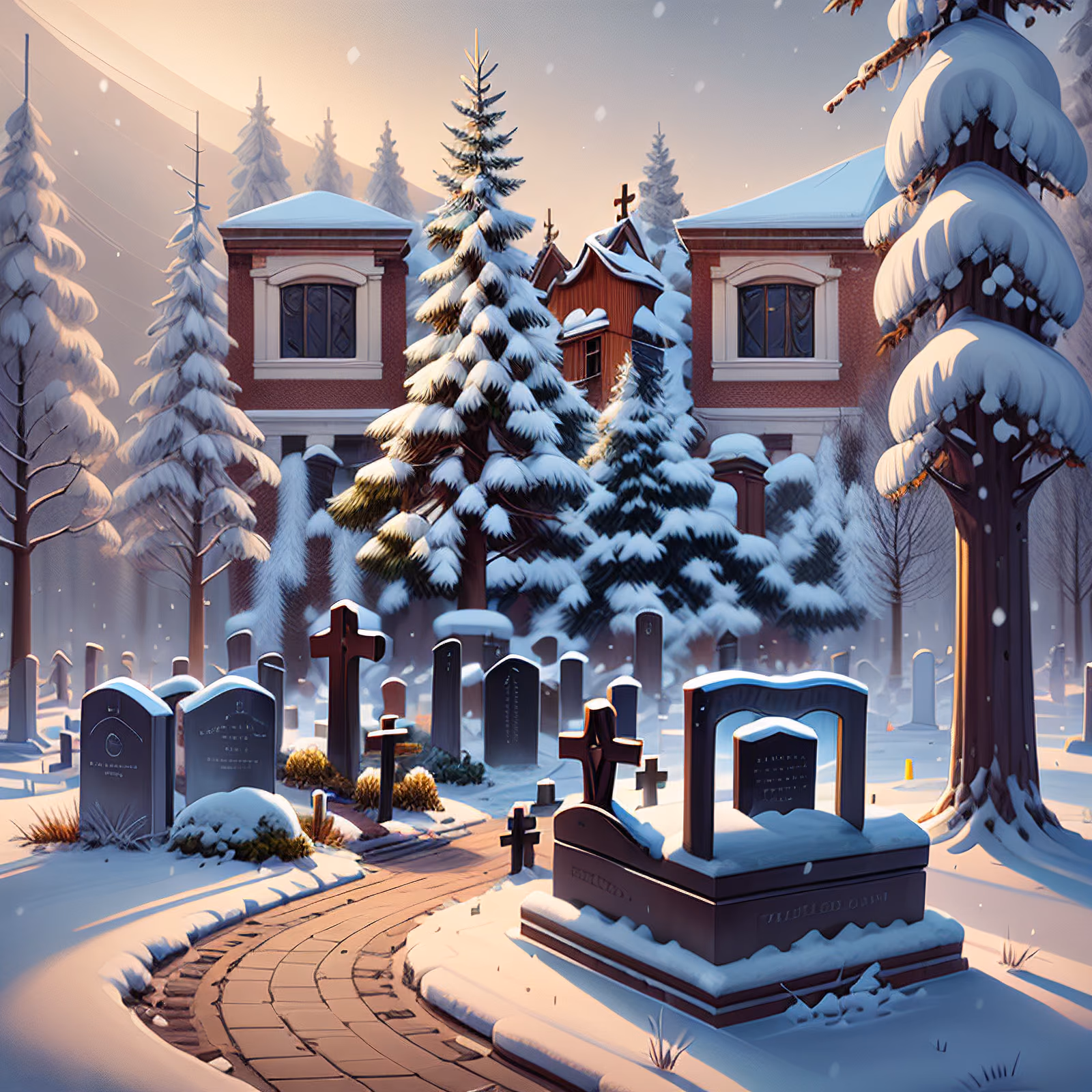 Snowy Cemetery Digital Painting QR Code for Posters — image 1