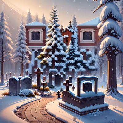 Snowy Cemetery Digital Painting QR Code for Posters — image 1