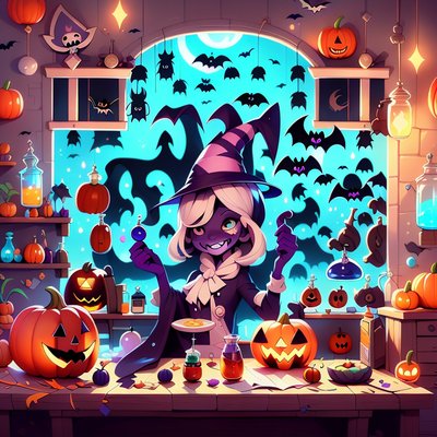 Cartoon Witch Laboratory Halloween QR Code for Posters