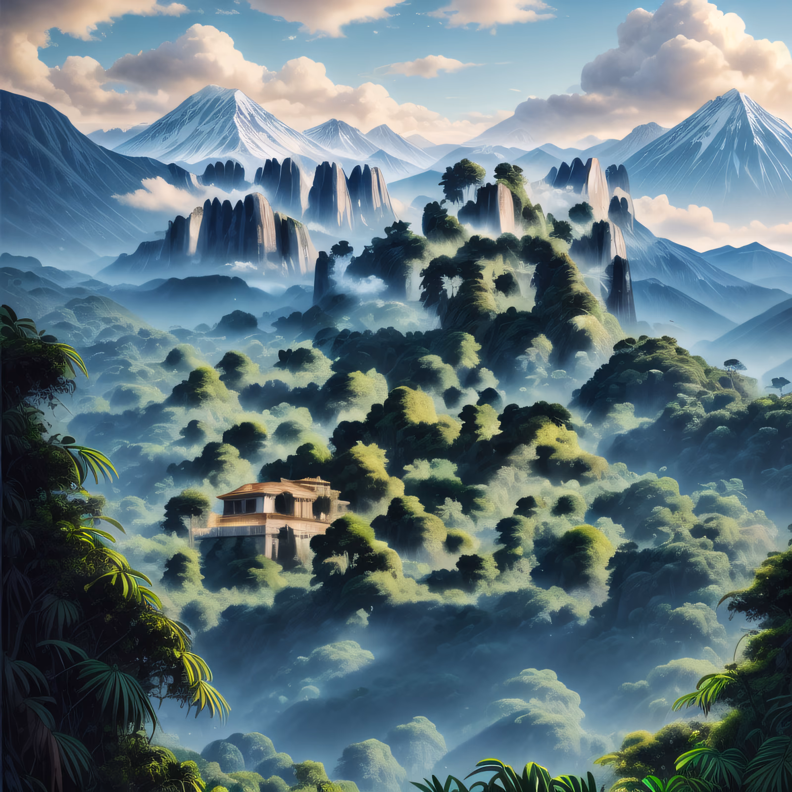 Misty Jungle Mountain Landscape QR Code Art — image 1