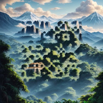 Misty Jungle Mountain Landscape QR Code Art
