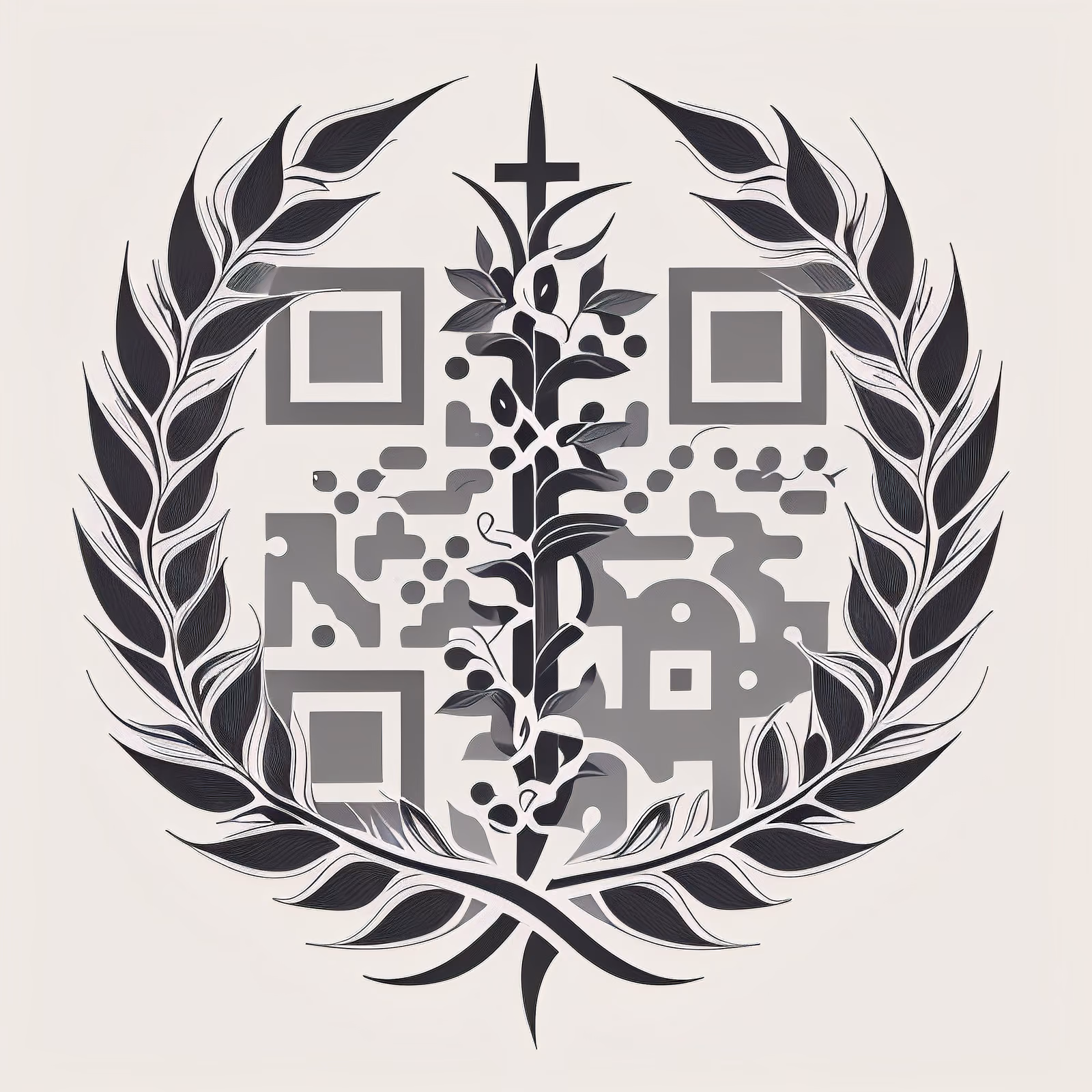Laurel Wreath Vine Cross Tattoo QR Code for Temporary Tattoos — image 1
