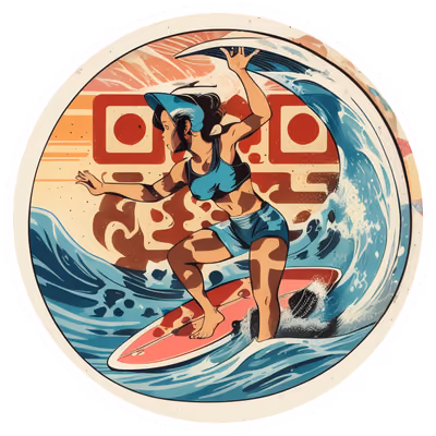 复古冲浪女孩矢量二维码艺术,适用于贴纸 — 图片 1