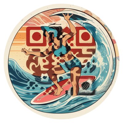 Retro Surfing Girl Vector QR Code for Stickers
