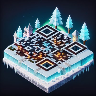 Isometric Frozen Winter Town QR Code Poster