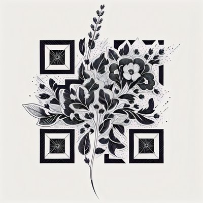 Lavender Floral Tattoo Line Art QR Code for Temporary Tattoos