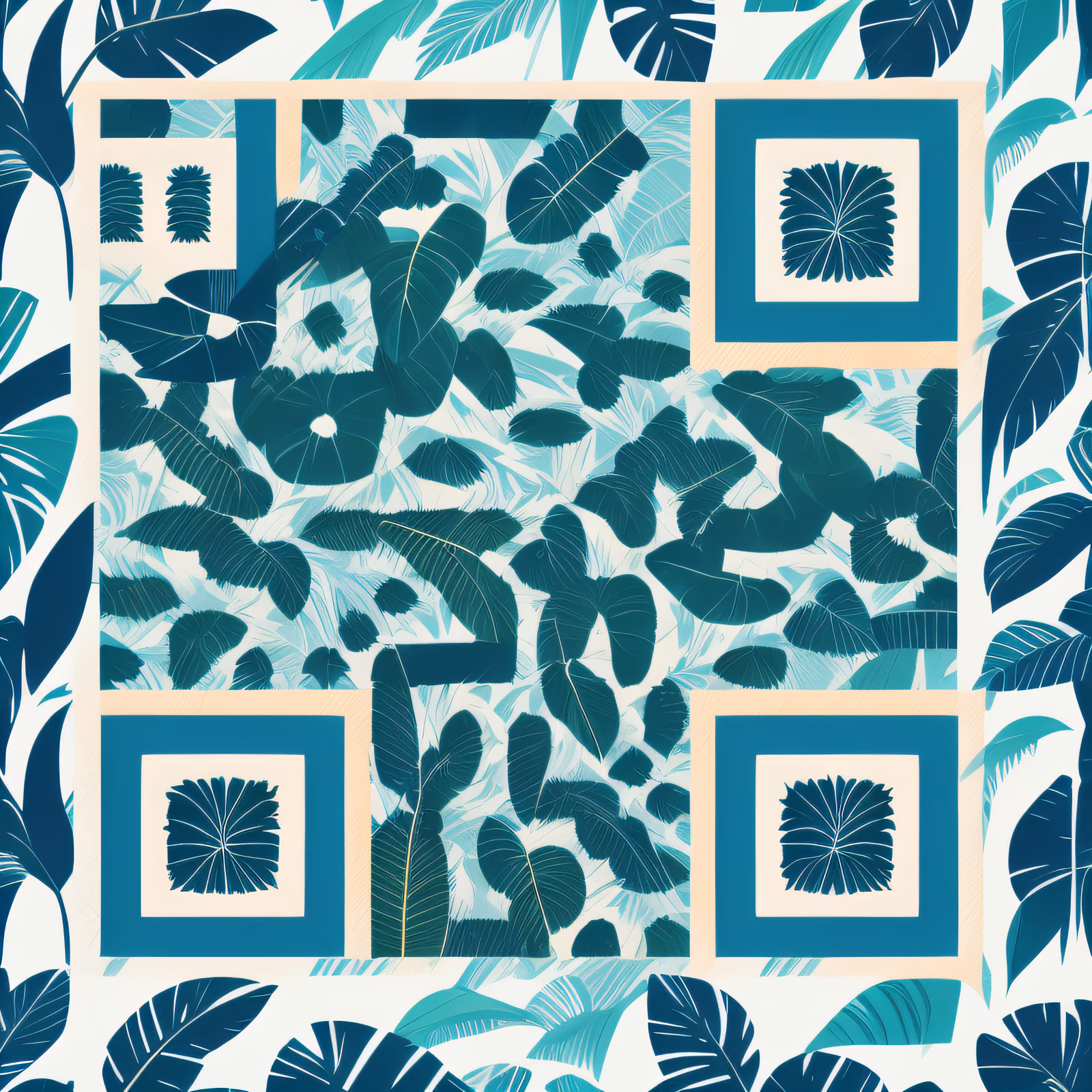 Tropical Leaves Screen Print QR Code for Apparel — image 1