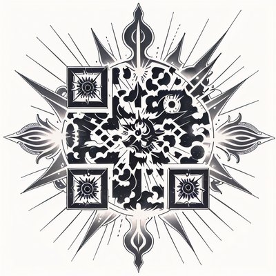 Celestial Sun Tattoo Style QR Code for Temporary Tattoos