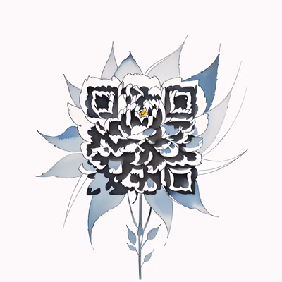 Black Ink Peony Watercolor QR Code for Temporary Tattoos — image 1