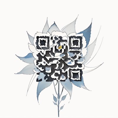Black Ink Peony Watercolor QR Code for Temporary Tattoos