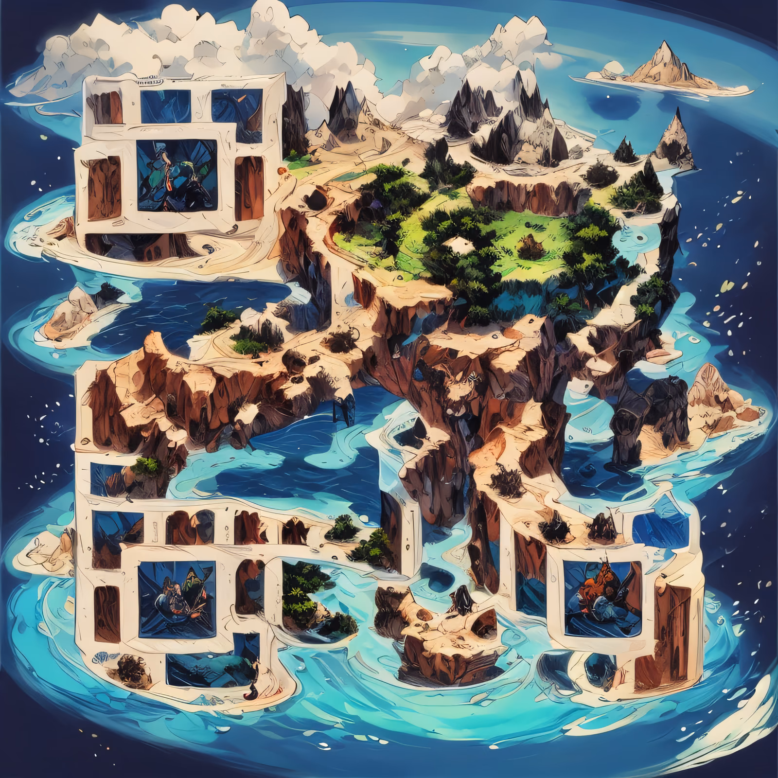 Island Cliffs Comic Illustration QR Code Art — image 1