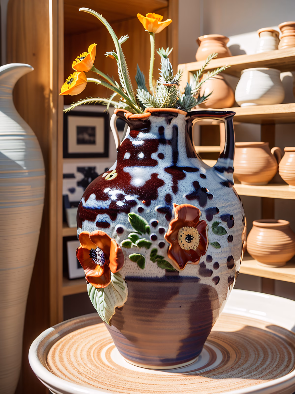 Glazed Poppy Jug Pottery Photo QR Code Art — image 1