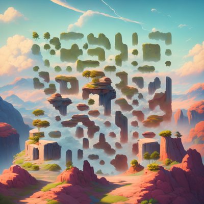 Floating Rock Islands Matte Painting QR Code Art