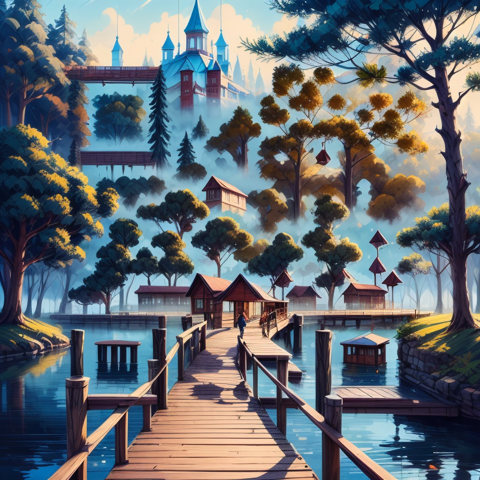 Misty Lake Pier Gouache QR Code Art — image 1